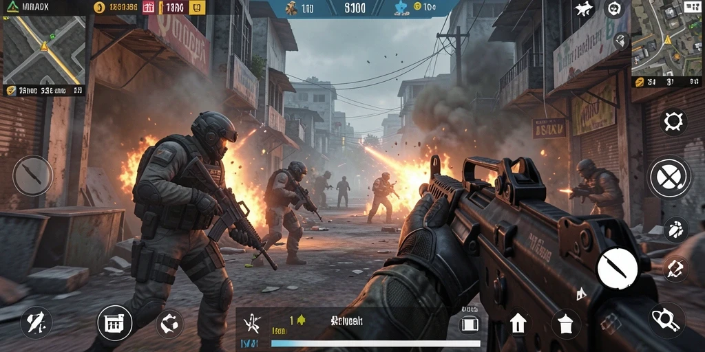 Screenshot gameplay 116X dengan pertempuran intens di medan yang dinamis.