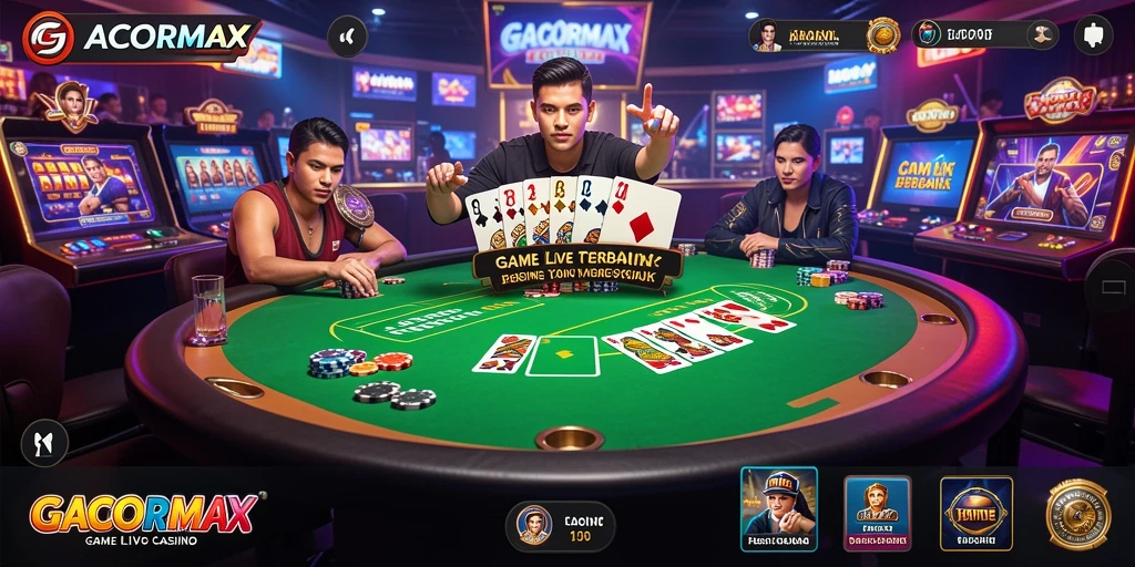 Screenshot GACORMAX menampilkan dealer langsung dan permainan kasino interaktif.