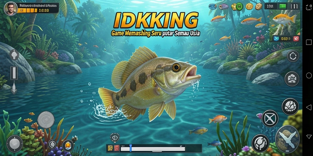 Screenshot permainan IDRKING menampilkan pemain sedang menangkap ikan.