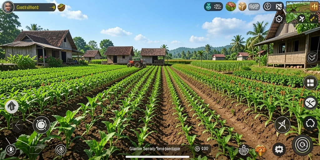 Tampilan gameplay KAKRP yang asyik dengan ladang dan ternak.