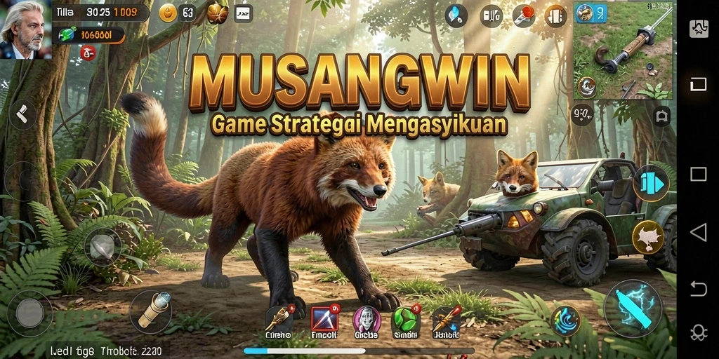Screenshot gameplay MUSANGWIN yang menunjukkan aksi pertempuran strategi.
