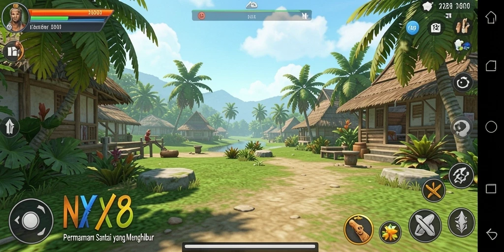 Tampilan gameplay NX888 yang santai dan penuh warna.