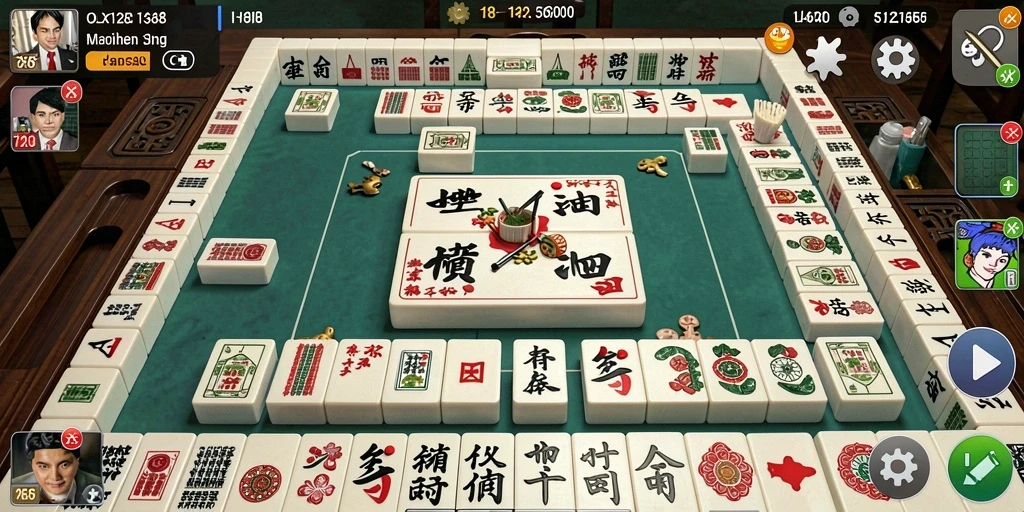 Screenshot OLX128 menampilkan gameplay Mahjong yang mendebarkan.