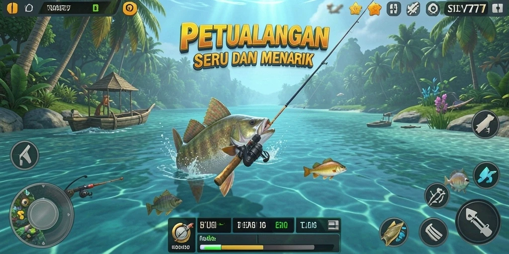 Tampilan gameplay SOV777 saat menangkap ikan di laut lepas.
